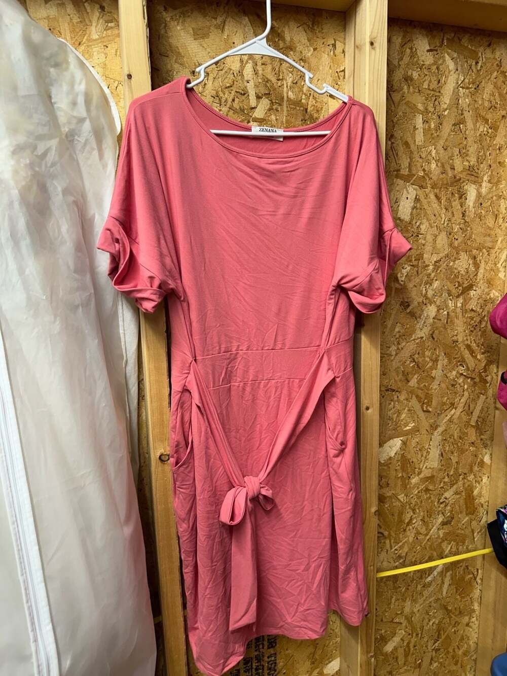 ZENANA Dress Rolled Short Sleeve Belted Desert Rose Size 2XL new
